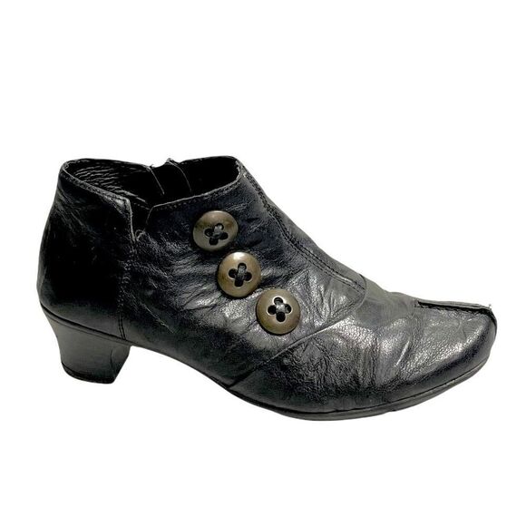 RIEKER Black Leather Ankle Boots With Heel And Button Detail 38 - Picture 1 of 12
